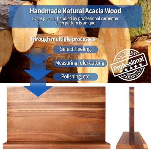 XYJ Extra Large Magnetic Knife Block Acacia Wood Knife Set Holder Stand With Stronge Magnetic Strip Kitchen Knives Storage Rack Organizer Tools No Drilling - Image 6
