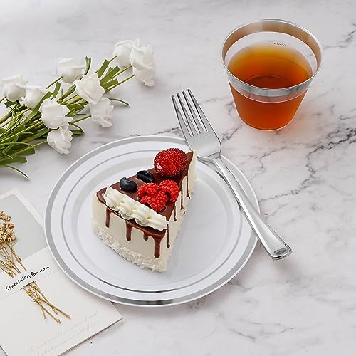 BESTVIP 300PCS Plastic Dinnerware Set, Silver Disposable Plates - Image 3