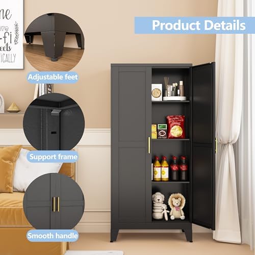Black Kitchen Pantry Cabinets, 48" Metal Storage Cabinet for Office - Image 5