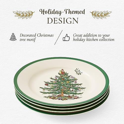 Spode Christmas Tree 7.25" Salad Plates Set of 4 | Stoneware - Dishwasher, Microwave, Freezer Safe | Holiday Dinnerware Décor - Gifting Ideas, Gathering Serveware - Appetizer Dessert Dishes - Image 3