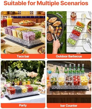 VEVOR Chilled Condiment Server Caddy, 5 Compartment Ice Cooled Serving Container, Plastic Fruit Garnish Tray Platter with Separate Lid, for Taco Salad Bar Accessories, Party Home Restaurant Supplies - Image 6