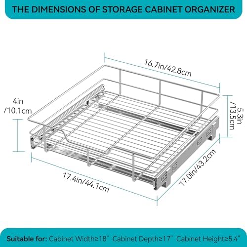 Pull Out Cabinet Organizer 18" W X 17" D, Chromed, Full Slide Out Drawers - Image 2
