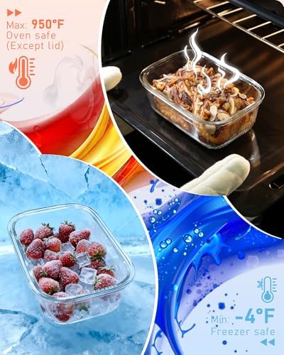 4-Pack Glass Food Storage Containers with Tempered Glass Lids, 4.6 Cup (37.2oz) Airtight, Oven & Microwave Safe (-4°F~950°F), Leakproof Meal Prep & Lunch Containers - Image 5