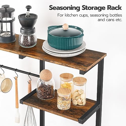 HOOBRO Large Bakers Rack with Power Outlets, 6-Tier Microwave Stand with 4 Hooks, Coffee Bar, Kitchen Shelf with Wire Basket, for Kitchen, Living Room, Office, Rustic Brown and Black BF64UHB01 - Image 5