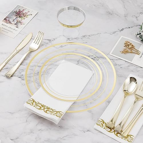 BESTVIP 700 PCS Clear Gold Plastic Plates and Silverware Set Disposable - Image 5