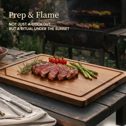 Kikcoin 17" x 11.8" Food Safe Acacia Cutting Board, Reversible Tray - Image 3