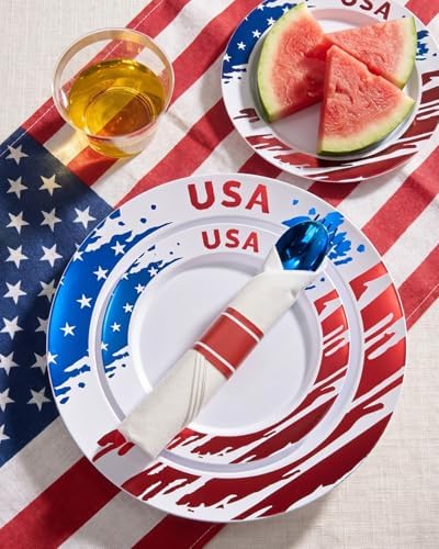 Goodluck 350 Piece 4th of July Red Blue Plastic Dinnerware Set - Image 3