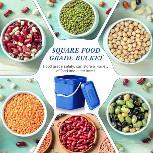 Mumufy 5 Pcs 3.5 Gallon Square Food Grade Bucket with Lid, Blue - Image 4