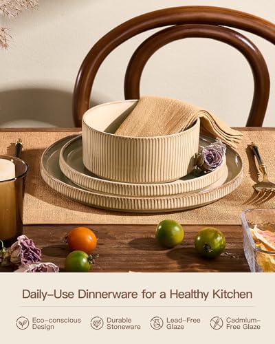 Stoneware Dinnerware Sets, Reactive Glaze Dishes Set for 8 - Image 4