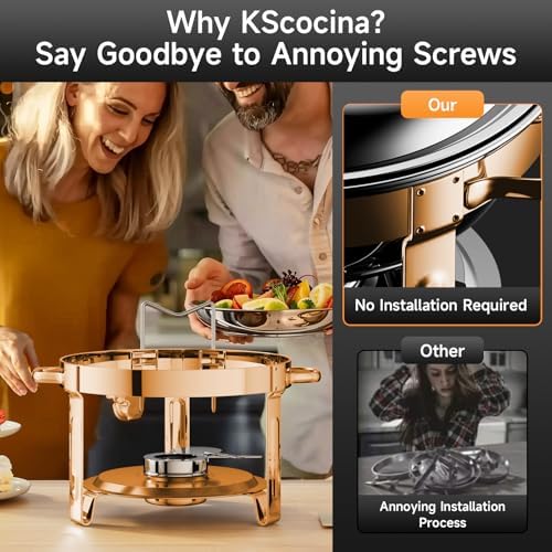 Chafing Dishes for Buffet, 4 Pack 5QT Round Stainless Steel Chafing Dish Set for Home Parties, Christmas Gatherings, Catering Events Complete Buffet Warmer Set (Rose Gold 2) - Image 4