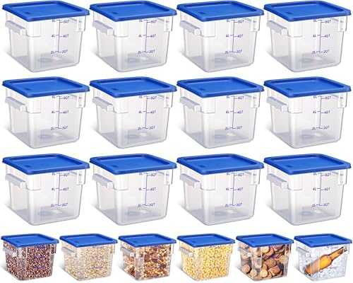 Yungyan 12 Pcs 6 Qt Commercial Food Storage Containers with blue Lids Restaurant Square Airtight Food Storage Containers Clear Cereal Container for Kitchen Freezer Dishwasher Pantry by Yungyan