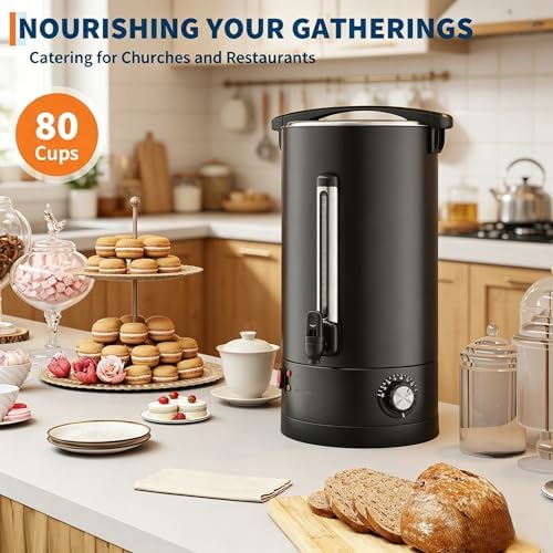 12 L/80 Cups Coffee Urn, Double-Wall Stainless Steel Commercial Coffee Maker, Large Percolator Pot Dispenser Hot Water Urn, Quick Brew, Stays Hot for Tea & Beverage at Events & Catering - Black - Image 2