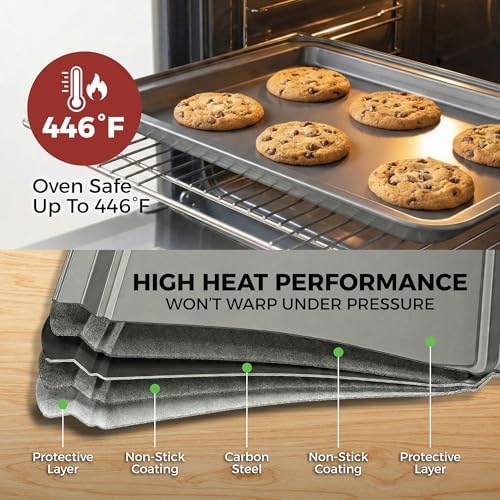 PERLLI Non-Stick 10-Piece Bakeware Set – Carbon Steel with Even Heat Distribution, Oven Safe to 446°F, BPA-Free, Dishwasher Safe, Stackable Baking Tools for Easy Storage and Everyday Cooking - Gray - Image 6