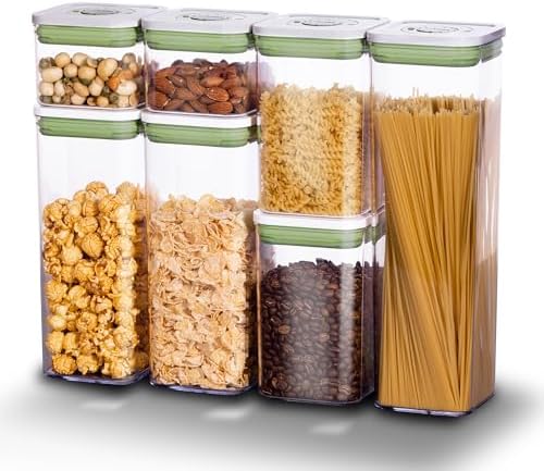 linoroso Pop Airtight Food Storage Containers with Date Recording Lids, Stackable Plastic Storage Containers Set of 7, Dry Cereal Container Set for Pantry Countertop Fridge Organization by Linoroso