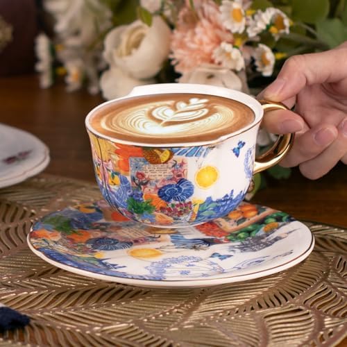 KAMMAK Tea Cups and Saucers Set of 2, Fine Bone China Coffee Cups, 584N - Image 2