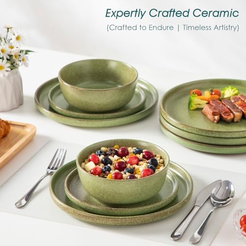 vancasso Plates and Bowls Sets, 24 Pieces Stoneware Dinnerware Set for 8, Ceramic Dish Set for Kitchen, Microwave and Dishwasher Safe, Mossy Green, Series ZERMATT - Image 5