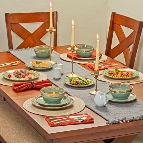 Tabletops Gallery Tuscan Collection Reactive Glaze 12 Piece Stoneware Dinnerware Set Dining Kitchen Tableware Plates Bowls Service for 4, Teal Green - Image 3