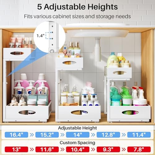 Under Sink Organizer, 2 Tier Pull Out Under Cabinet Organizer Shelf with Pad for Framed Cabinets, Metal Slide Out Under Sink Storage, Mesh Sliding Drawers for Kitchen Bathroom Laundry(White, 1 Pack) - Image 5