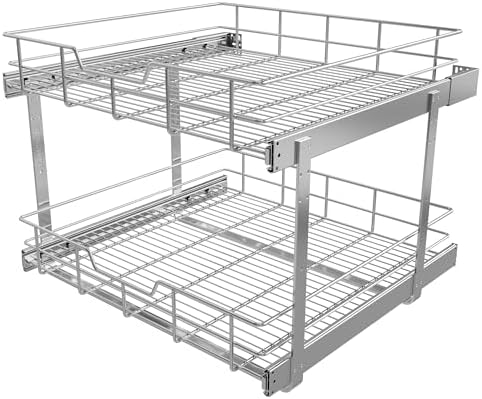 2 Tier Pull Out Cabinet Organizer 24" W X 22" D, Chromed, Full Slide Out by STORKING