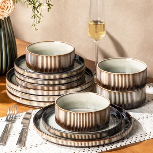 GBHOME Stoneware Dinnerware Sets for 4, 12-Piece Plates and Bowls Set by GBhome