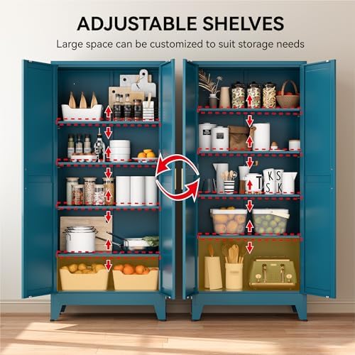 COFaR 71" Metal Pantry Cabinet in Peacock Blue, 5-Tier Storage with Adjustable Shelves, Modern Statement Cupboard for Kitchen, Bathroom & Living Room - Image 4