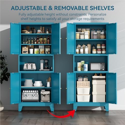 COFaR 69" Pantry Cabinet, Metal Storage Cabinet with Doors and Shelves,Blue - Image 5