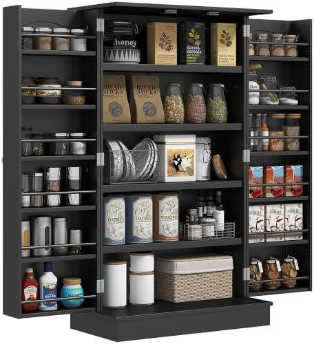 HOMCOM 41" Kitchen Pantry Storage Cabinet 12 Door Shelves Black by HOMCOM