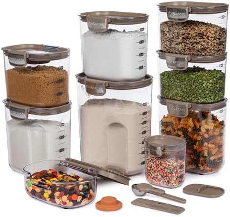 ProKeeper+ Airtight Food Storage Container Set – Clear Plastic Flour and Sugar Canister Set with Magnetic Accessories for Kitchen Organization (Taupe, 13-Piece) - Image 2