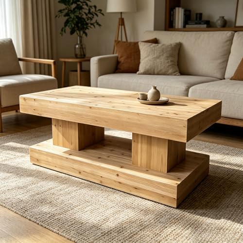 Rustic Solid Wood Coffee Table for Living Room, Big Rectangle Coffee Table by Unknown
