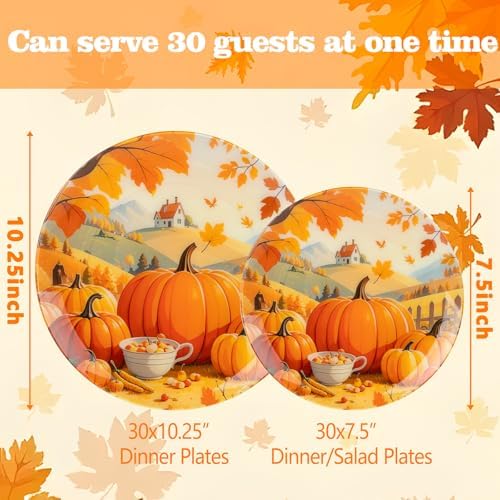 60PCS Thanksgiving Plastic Plates - Heavy Duty Fall Plastic Plates - Pumpkin Disposable Plates Include 30 Dinner & 30 Dessert Plate for Friendsgiving Party Holiday - Image 3