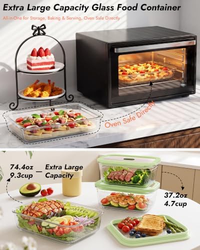 4-Pack Glass Container Set (2x 4.7 Cup & 2x 9.3 Cup), Ultimate Food Storage & Meal Prep with Easy-Open Valve, Tempered Glass Lids, Leakproof, Freezer to Oven Safe - Image 3