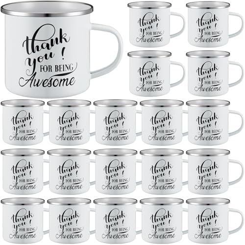 Sliner 20 Pcs Thank You Gifts 12oz Enamel Coffee Mugs Bulk with Handle, Thank You for Being Awesome Cups Employee Appreciation Gift for Teacher Coworker Friend(White) by Sliner