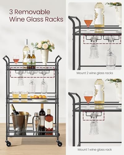 VASAGLE Bar Cart Black, Large Home Bar Serving Cart with 3-Tier - Image 5