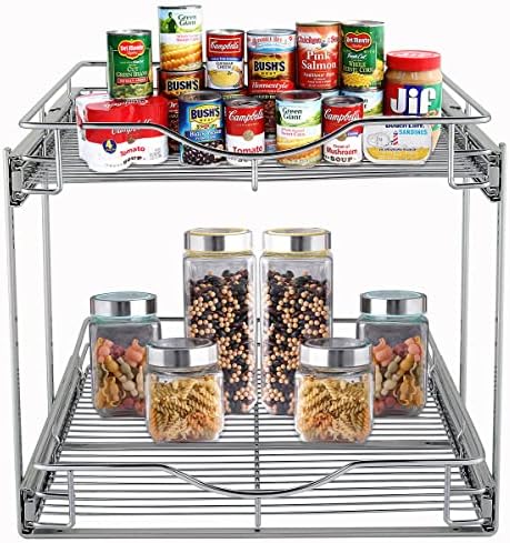 DINDON 2 Tier Pull Out Cabinet Organizer (11" W x 18" D) Heavy-Duty Metal Sliding Drawer Shelf, Two Tier Pull Out Shelves for Kitchen Cabinets, Pantry, Bathroom, Chrome Finish - Image 6