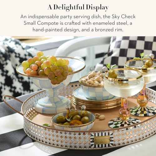 MACKENZIE-CHILDS Enamel Compote, Small, Light-Blue-and-White Sky Check - Image 2