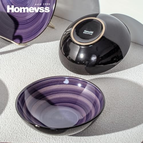 HomeVss Sonoma 16-Piece Dinnerware Set - Serves 4, Black and Speckled Purple Plates & Bowls Set | Microwave & Dishwasher Safe, Spinwash Purple - Image 5