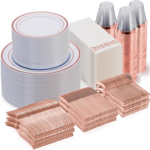 Goodluck 700 Pcs Rose Gold Disposable Party Dinnerware Sets for 100 Guests by GoodLuck