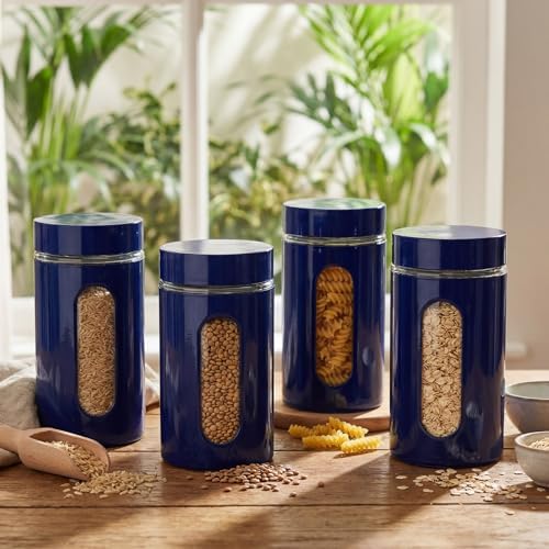 Mimorou 6 Pack 32 oz Airtight Stainless Steel Kitchen Canisters, Navy Blue - Image 6