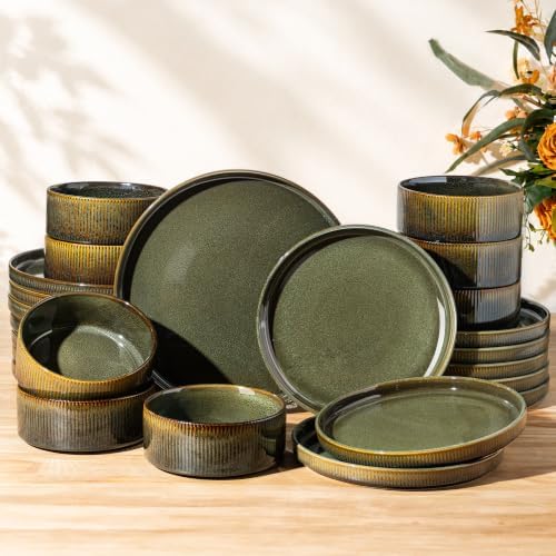 TheTerra Ceramic Dinnerware Set for 8, 24-Piece Plates and Bowls Set by TheTerra