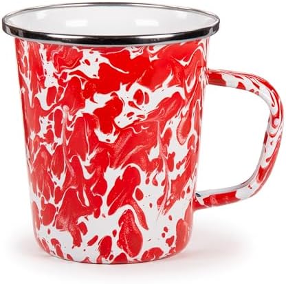 Golden Rabbit Enamelware Latte Coffee or Tea Mugs, 16 ounce, Red Swirl, Set of 4 - Image 2