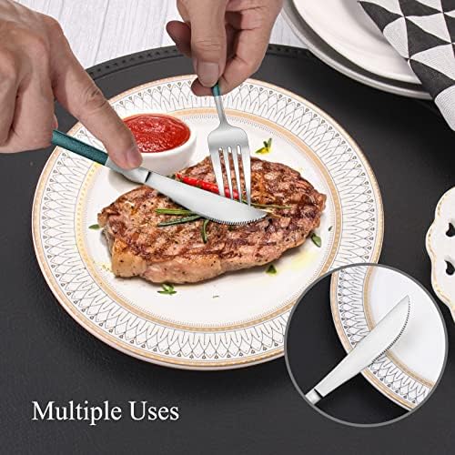 VANVRO Mirror Silver Green Silverware Set, 20-Piece Stainless Steel Flatware Set, Satin Finish tableware Cutlery Set, Service for 4, Home and Restaurant, Dishwasher Safe - Image 5