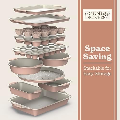Country Kitchen Nonstick Stackable Bakeware Set - Durable, Easy Release Baking Set- 22 Pc. Includes Silicone Muffin Cups - Image 7