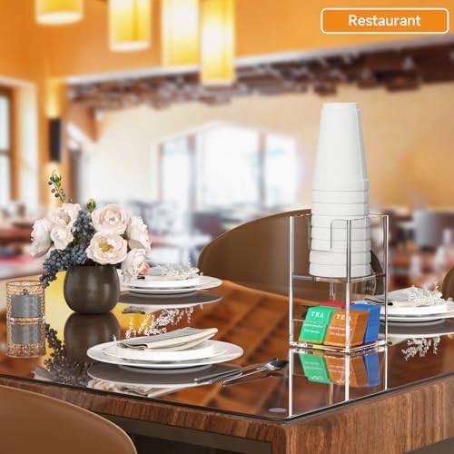 Beego 2-Compartment Cup Holder for Countertop - 2-Tier Clear Acrylic Cup Dispenser Coffee Station Paper Cup and Lid Organizer Condiment Storage for Restaurant Breakroom Kitchen Bar Accessories - Image 4