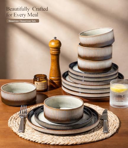 GBHOME Stoneware Dinnerware Sets for 4, 12-Piece Plates and Bowls Set - Image 5