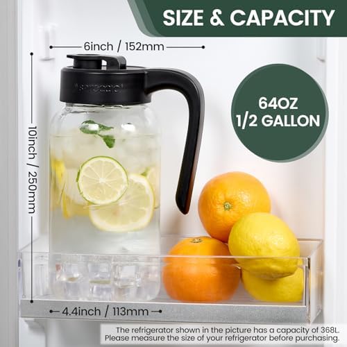 Mason Jar Pitcher, 64 oz (2 quart), Glass Pitcher with Lid - Image 2