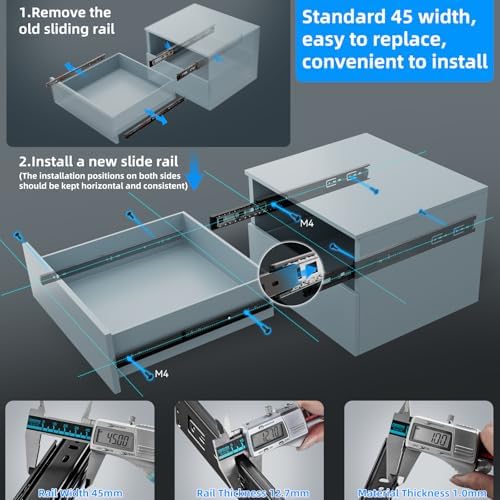 SHUHANG 1 Pair Full Extension Drawer Slides 8 10 12 14 16 18 20 22 24 Inch 100 lb Load Capacity Side Mount Ball Bearing Rails Cabinet Dresser Glides Wardrobe Kitchen Trash Can Slider Runners Black - Image 5