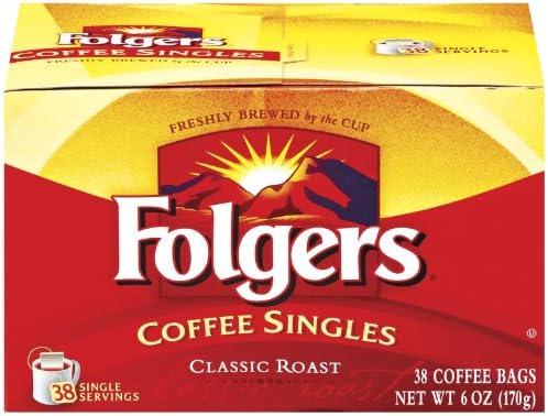 Folgers Coffee Singles Classic Roast Coffee Bags, 6 Ounce - 38 Count each (Pack of 6) by Folgers
