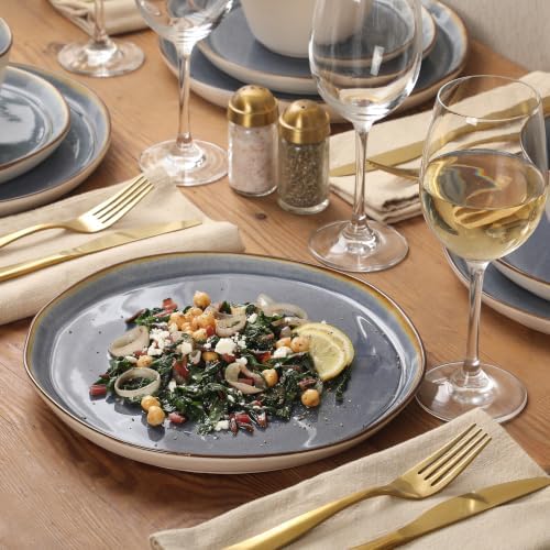 Gibson Elite Algeria River Plates and Bowls Sets, 12-Piece Stoneware Dinnerware Sets, Reactive Glaze Dish Set - Blue - Image 5