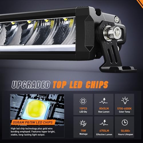 Nilight LED Light Bar with Amber DRL 19.5 Inch 75W Single RowLight - Image 3