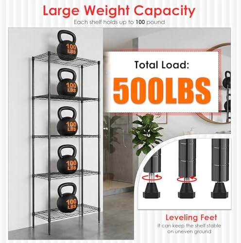 BestOffice | 5-Tier Wire Shelf | 14" x 24" x 60" | Black - Image 4